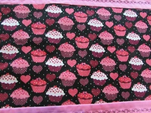 NEW/unused handmade tablecloth table runner - pink cupcakes 12" x 41" - Picture 1 of 4