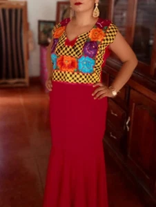 Kleid Bordado del Istmo Tehuantepec, mexikanisches Kleid Stickerei schwarz - Bild 1 von 4