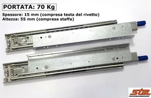 CP GUIDE SCORREVOLI per Cassetti CON STAFFE a L e BLOCCO Portata 70 kg Estr Tot - Foto 1 di 3