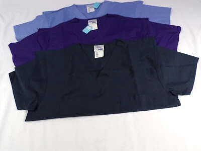 THREE NEW Scrubs Tops Medici Collection EWC Womens X-Small V Neck Pockets L24 - Image 1 of 4