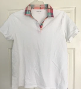 Lands'  End  Polo Size S  Women's White  Plaid Collar - Picture 1 of 2