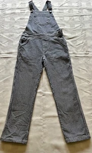 Mini Boden Girls Striped Jean Overalls Size 8, Dark Denim Blue & White Stripes - Picture 1 of 8