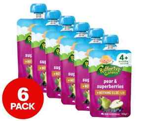 6 x Rafferty's Garden Smooth Baby Food Pouch Pear & Superberries 120g