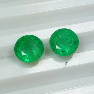 Coppia tonda smeraldo naturale zambiano certificato 3,18 CT "7,5 mm" buona lucentezza - 5975 - Foto 1 di 2
