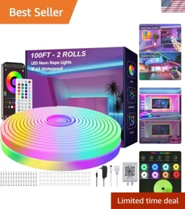 Waterproof 100ft Neon Light Strip - Dimmable RGB with Music Sync Feature - Picture 1 of 9