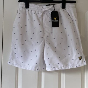 BNWT Lyle and Scott Size M Medium Wave Print White Swim Shorts RRP £55. - Picture 1 of 8