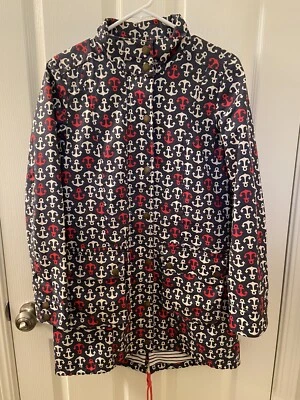 Boden Spring Parka 红色白色蓝色锚雨衣外套夹克女式 US 4 码 — 第 1/4 张图片