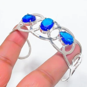 Blue Tanzanite Gemstone Handmade 925 Sterling Silver Jewelry Bangle Size 7-8" - Picture 1 of 1