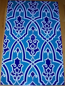 Set of 5 Light & Cobalt Blue Floral 9 7/8" x 15 3/4" Raised Turkish Ceramic Tile - Picture 1 of 4