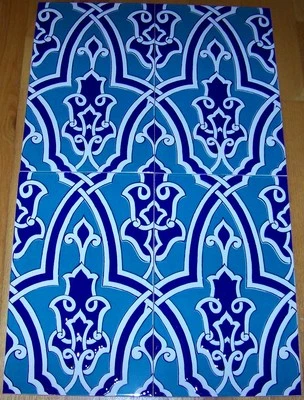 Set of 5 Light & Cobalt Blue Floral 9 7/8" x 15 3/4" Raised Turkish Ceramic Tile - Image 1 of 4