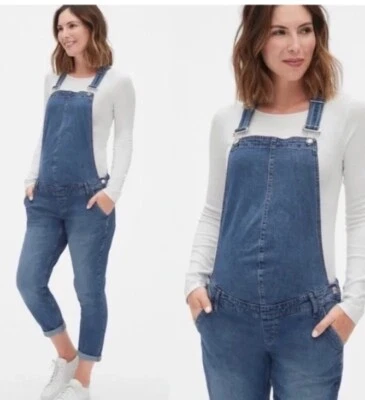 NWT Gap Relaxed Maternity Jean Denim Overalls Cropped Sz Large 28” Ins - Image 1 of 4