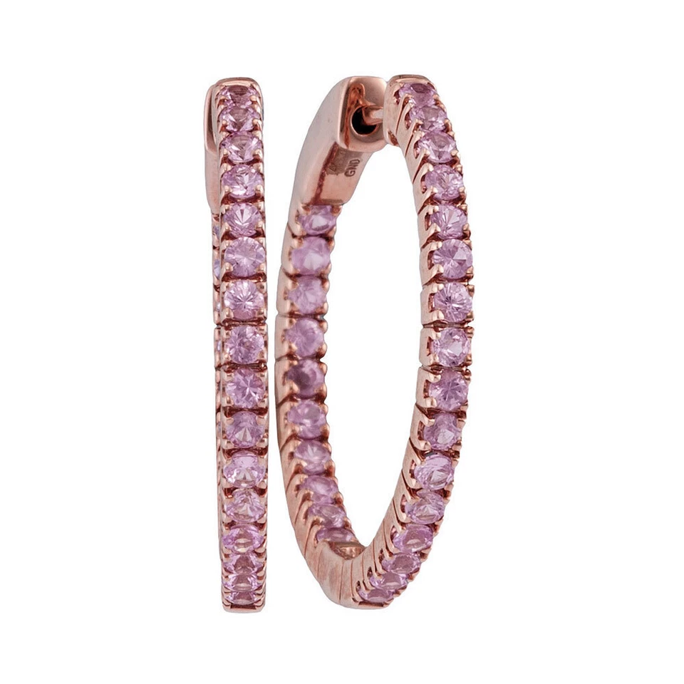 14kt Rose Gold Womens Round Natural Pink Sapphire Hoop Earrings 2.00 Cttw - Image 1 of 1