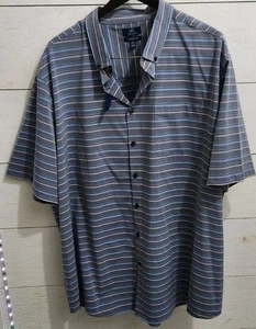 New With Tags George Dress Shirt 3XL 54-56 Blue W/ Tan Blue Stripes Short Sleeve - Picture 1 of 12