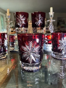 Waterford Crystal SNOWFLAKE Ruby Red DOUBLE OLD FASHIONED GLASS DOF - 6 AVL. - Picture 1 of 11