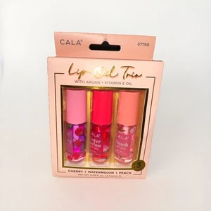 CALA Lippenöl Trio mit Argan + Vitamin E Öl 3 Geschmacksrichtungen Kirsche, Wassermelone, Pfirsich - Bild 1 von 3