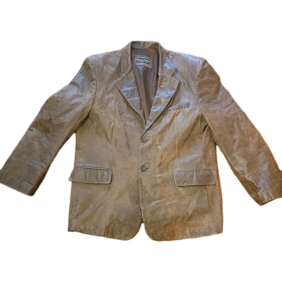 Silvia y Mario Argentina Hombre Chaqueta de Cuero Blazer Abrigo Deportivo Marrón Talla US L Foto 1 de 4