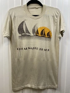 True Vintage 1970s Clearwater Beach Florida Tshirt Men’s Small Grey Paper Thin - Picture 1 of 10