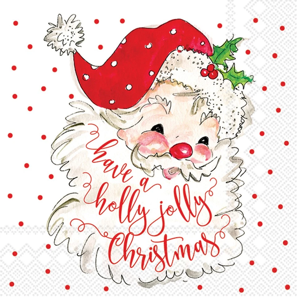 Boston International IHR Beverage Paper Napkins,  Holly Jolly Santa - Image 1 of 1