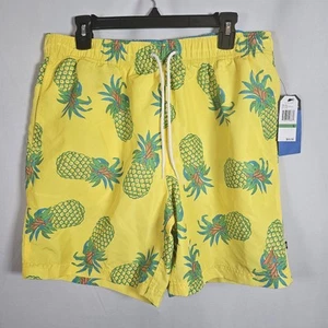 NWT Nautica Men’s Swim Trunks Size Large Yellow Pineapple Pockets - Picture 1 of 6