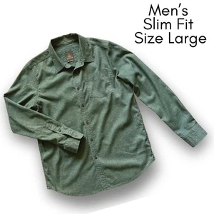 Prana Mens SZ-L Slim Fit Shirt Long Sleeve Green GORP Sustainable Utility HEMP - Picture 1 of 10