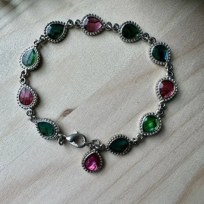 Pulsera Eslabones Vintage Talla 7.75 Boho Multicolor Lágrima Acrílico con Cabinas Shell Foto 1 de 4