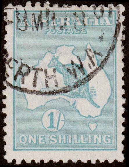 Australia Scott 51, Die II, Verde Azul (1916) Usado F, CV $7.00 M - Imagem 1 de 1