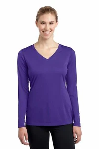 Sport-Tek LST353LS Women's Performance 3.8oz Dry Fit Long Sleeve T-Shirt V-Neck - Picture 1 of 19