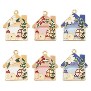 6 PIEZAS Esmalte Multicolor 29x24mm Casa Floral Dijes Joyería Hágalo usted mismo Colgante Artesanía - Imagen 1 de 18