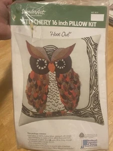 WonderArt Hoot Owl Stitchery 16 X 16 Pillow Kit Creative Needlecraft 9131 RETRO - Picture 1 of 5