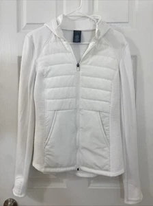 Women's Tek Gear Hooded Mixed-Media Zip-Up Jacket White EUC Medium - Picture 1 of 10