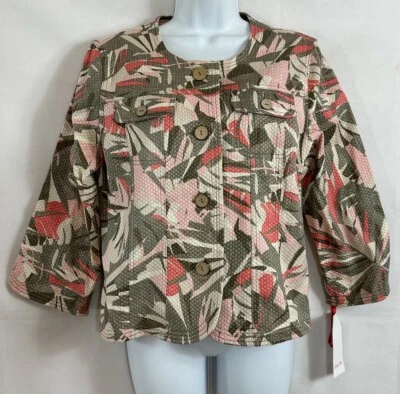 NWT Ruby Rd Size 12 Ikat Quilted Multicolor Button Up Blazer Jacket 3/4 Sleeve - Image 1 of 4