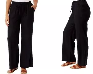 BRIGGS Wide Leg Linen Blend PULL ON Pants Womens Size: L, XL Black - Picture 1 of 5