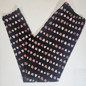 Heart Print Leggings Womens Medium Black Pink Graphic Soft Comfy Pants Valentine - Picture 1 of 11
