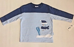 NEW Le Top Baby Boys Shirt Holiday Christmas Snowman Blue/White Striped Size 2T - Picture 1 of 5