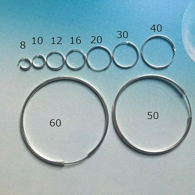 Sterling Silber 925 Creolen einzeln oder als Paar Ø 8 mm - 80 mm 1,2 mm zierlich - Bild 1 von 4