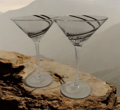 Luigi Bormioli Black SWIRL Martini Glass Goblet (s) LOT OF 2 - Image 1 of 4