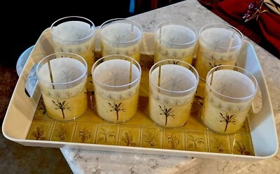 8 Acrylic Old Fashioned Plastic Cups Made By Presidio With A Serving Tray - Image 1 of 4