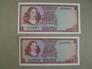 South Africa Lot of 2 Banknotes, 1 Rand P-109b Sign 5 & P-116b Watermark Riebeck - Picture 1 of 2