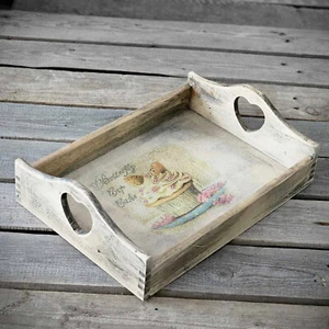 Vintage Holztablett 35x25 cm Tablett Serviertablett Landhaus Shabby Handarbeit - Bild 1 von 1