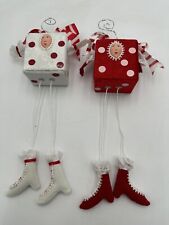 2 DEPARTMENT 56, KRINKLES PATIENCE BREWSTER RED & WHITE HANGING DICE ORNAMENT