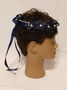 Ceremony Wedding Veil w/ ribbon - navy blue - Picture 1 of 6