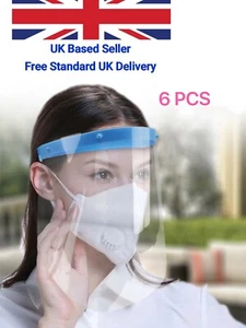 6 PIEZAS Protectores faciales PPE Viseras faciales completas Protectores Reutilizables Plástico Transparente - Imagen 1 de 7