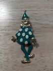 60's Clown Brooch Enameled Green with White Polkadots 