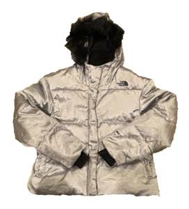 North Face Kids Dealio City Hooded Puffer Down Jacket L 14/16 Grey Metallic - Picture 1 of 8
