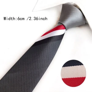 New Classic Striped Red Gray Silk Skinny Slim Men's Necktie Tie 6cm/2.36inch - Picture 1 of 1