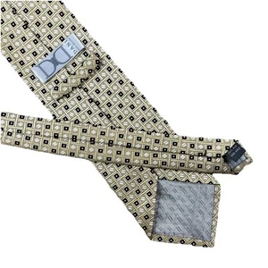 Corbata de seda vintage Dani Moda Maschile 58” x 4” tejido geométrico dorado hecha a mano Italia - Imagen 1 de 5