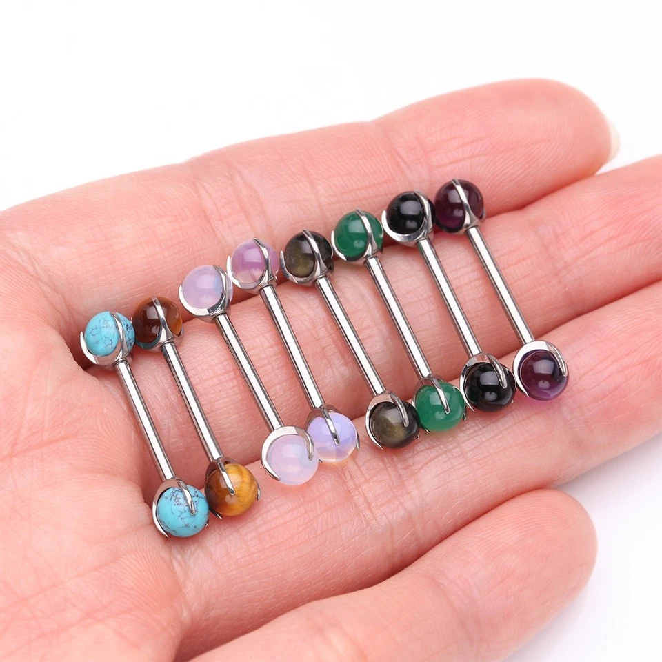 Par de barra de pezón roscada internamente con punta de garra de piedra de titanio para implantes 14 g Foto 1 de 1