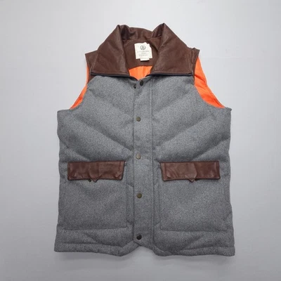 Alps & Meters Alpine Down Vest Mens Medium Gray Wool Leather Trim Quilted - Image 1 of 4