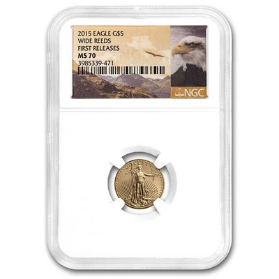 2015 1/10 oz American Gold Eagle MS-70 NGC (FR, Wide Reeds) - Image 1 of 3
