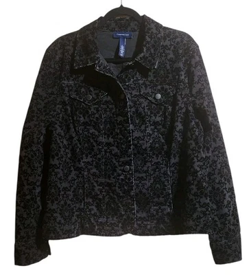Chaqueta vaquera Charter Club para mujer negra con estampado damasco de terciopelo talla XL clásica navideña Foto 1 de 4